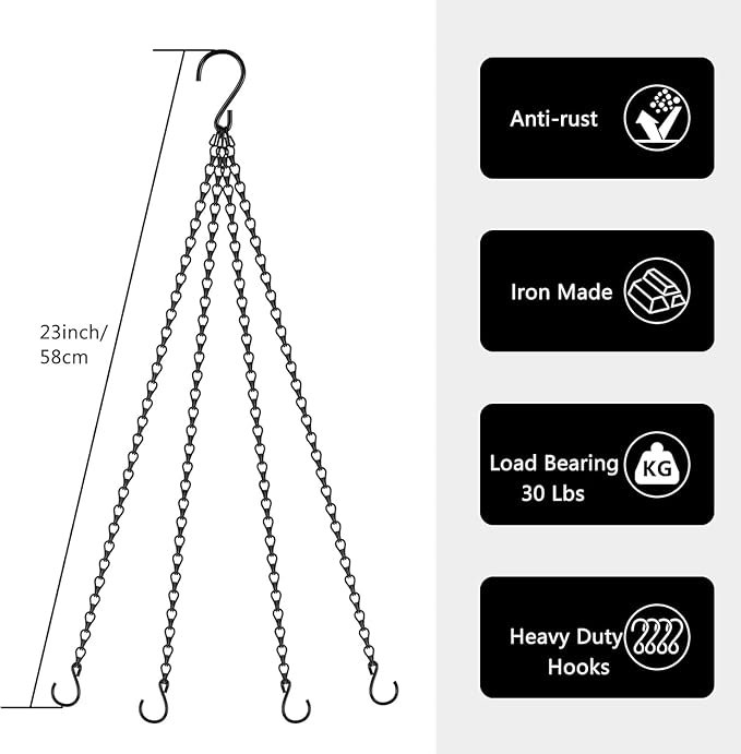 garini 6 Pack, 23 Inch Hanging Baskets Chain,Black Hanging Chains with Hooks Flower Pot Chain Replacement Plant Hangers for Planters, Bird Feeders and Lanterns