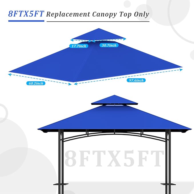 Grill Gazebo Replacement Canopy Top - 5'x8' Outdoor BBQ Tent Roof Cover Double Tiered Outdoor Grill Shelter Fit for Model L-GG001PST-F (Blue)