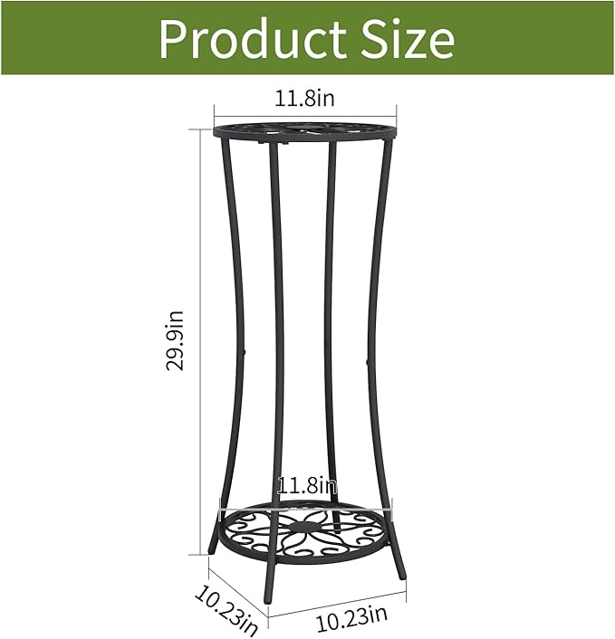 YINMIT Plant Stand Indoor Outdoor, 2 Tier Metal Potted Holder Rack, Flower Pot Stand Shelf, Heavy Duty Round Supports Rack, Corner Plant Shelf for Balcony Garden Patio Living Room (Black-Iron)