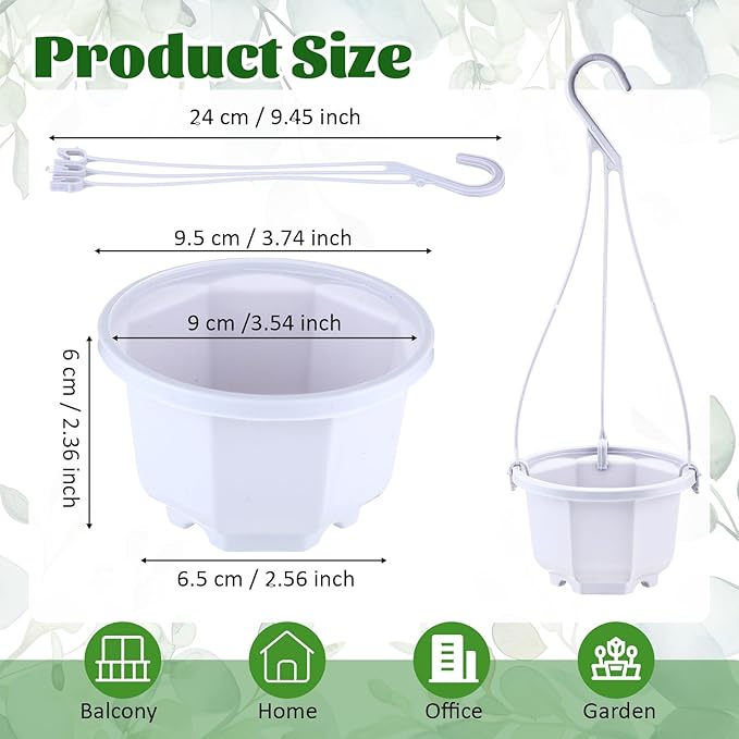 Roshtia 50 Pcs 3.7 inch Plastic Hanging Plant Pots with Hooks Flower Pots Baskets Outdoor Hanging Nursery Planter Holder for Home Garden Balcony Porch(Gray White, 3.7 inch)