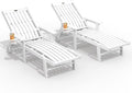 Patio Chaise Lounge Chair Set of 2, Oversized Lounge Chair Outdoor with 5 Positions, HDPE, Patio Lounge Chair with Wheels & Cup Holder for Pool, Deck, Poolside,White