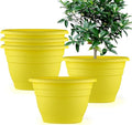 10 Inch Plant Pots Set of 5,Lightweight Plastic Planters with Drainage Holes & Plugs,Durable Plant Containers for Indoor Outdoor Houseplants,Flowers,Patio & Garden(Yellow)