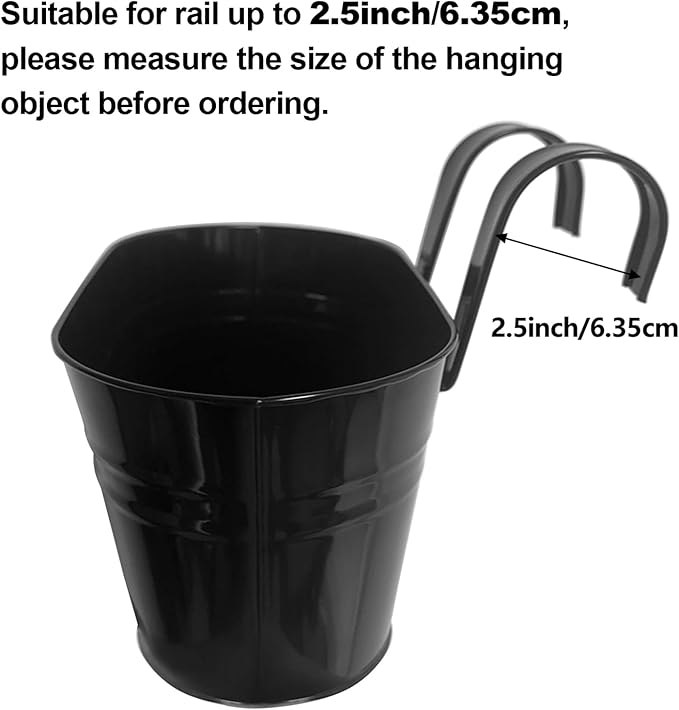 OGIMA 4pcs Hanging Flower Pots, Metal Iron Wall Planter Indoor/Outdoor for Railing Fence Balcony Garden Home Decoration with Detachable Hooks