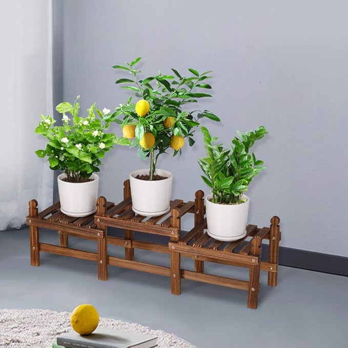 Wood Flower Stand Small Plant Stand Indoor Outdoor Plant Shelf Low Window Shelf for Plants Windowsill Plant Rack for Patio Balcony Hallway Garden (33.5”Long,Multiple Combination Way)