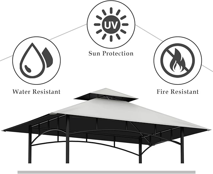 Grill Gazebo Replacement Top, 5 * 8 Outdoor BBQ Top Cover, Double Layer BBQ Gazebo Top Canopy for Model #L-GG001PST-F (Gray)