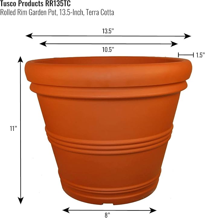 Tusco Products RR135TC Classic Rolled Rim Garden Planter, 13.5", Terra Cotta
