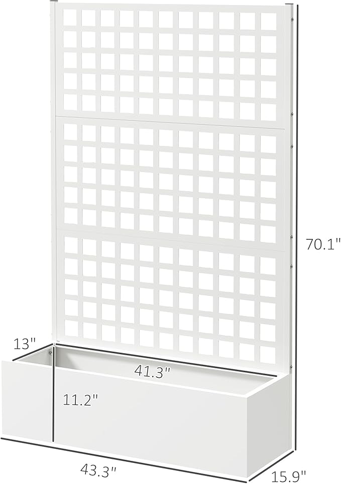 Outsunny Galvanized Raised Garden Bed with Trellis, Metal Planter Box with Drainage Holes, Outdoor Privacy Screen for Climbing Plants, Vegetable, Vines, 43" x 16" x 70", 2 Pack, White