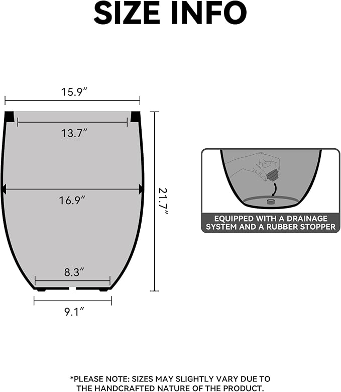 Kante 21.7 Inch Tall Concrete Planter, Large Indoor Outdoor Plant Pot with Drainage, Smooth Rusty Finish with Painted Interior, Ideal for Porch, Home, Garden, Patio