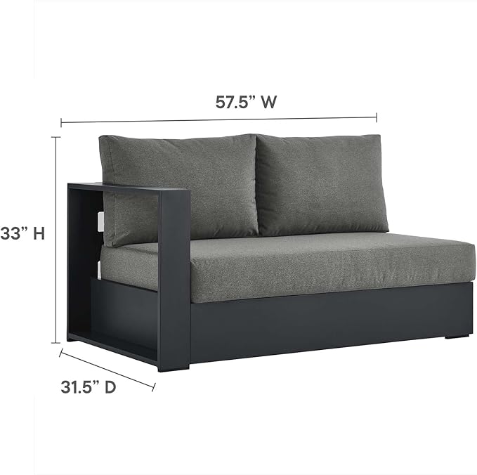 Modway Tahoe Aluminum 3-Piece Outdoor Patio Furniture Gray Charcoal, Modular Sectional Sofa Set with Weather-Resistant Cushions, Ideal for Deck, Backyard Poolside