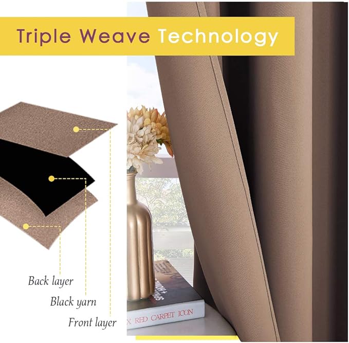NICETOWN Curtain for Living Room 108 inches Long, UV Blocking Thermal Curtains for Bedroom, Waterproof Outdoor/Indoor Sunlight Shade for Patio, Porch, Dining Room, 52'' Wide, Tan, 1 Panel