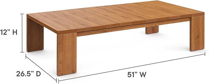 Modway Tahoe Acacia Wood Rectangular Outdoor Patio Coffee Table in Natural - Ideal as Garden Coffee Table or Porch Table