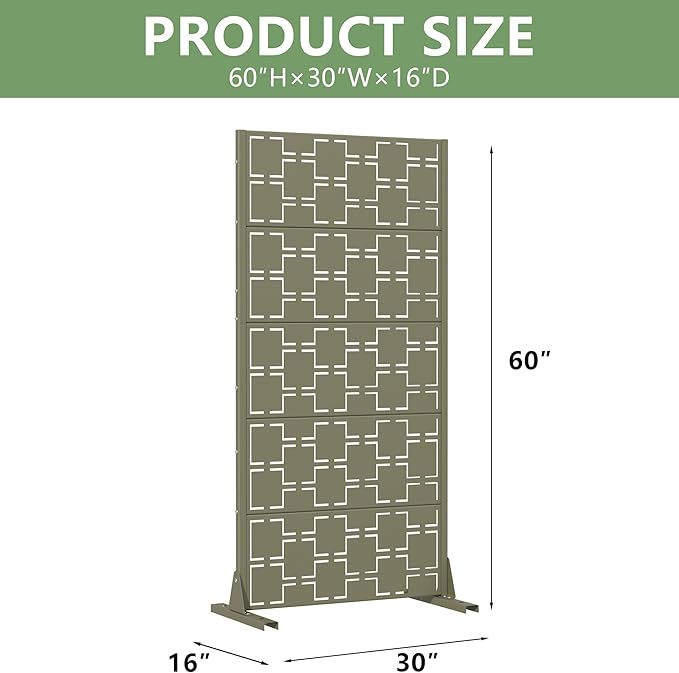 Casaphoria Metal Privacy Screen Outdoor, 60" H x 30" W Freestanding Decorative Privacy Screen for Patio Deck Balcony Garden with Stable Base, Green-Square