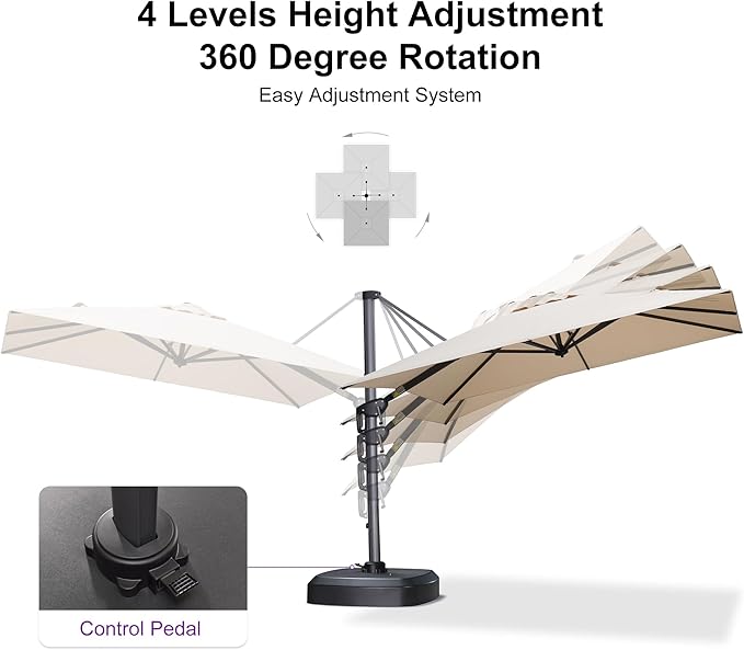 PURPLE LEAF 8' X 8' Patio Umbrella with Wheeled Base for Pool 7' High Offset Outdoor Cantilever Umbrella Swimming Pool Umbrella with 360°Rotation for Poolside Beige