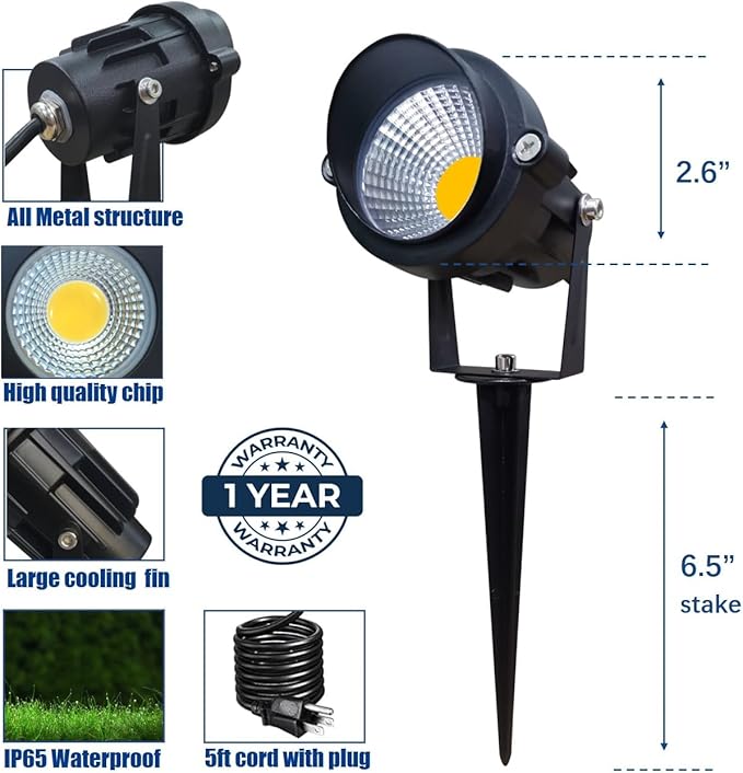 TOVEENEN LED Outdoor Landscape Spotlight 120V 12W Waterproof Spot Lights for Yard House Garden Christmas Lighting, 3000K Warm White, 2 Pack