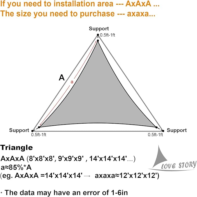 LOVE STORY 10' x 10' x 10' Triangle Sun Shade Sail Sunshade Sail UV Block for Patio, Garden, Butter Cream