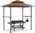 AECOJOY 8' x 5' Outdoor Grill Gazebo Canopy, BBQ Canopy for Outdoor Grill, 2- Tier BBQ Grill Gazebo Shelter for Patio, Backyard and More (Brown)