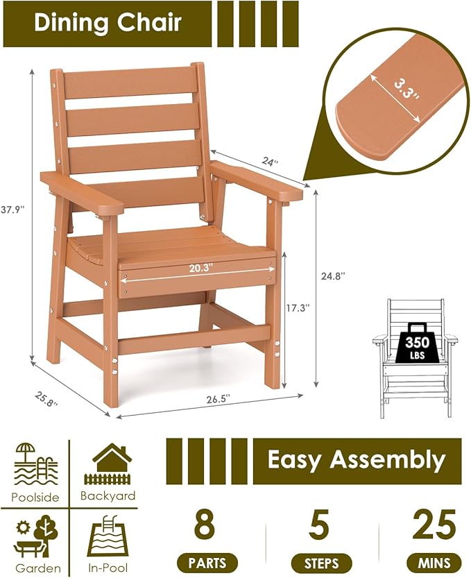 GREENVINES Outdoor Dining Chair | HDPE | Patio Chairs | All-Weather | Teak