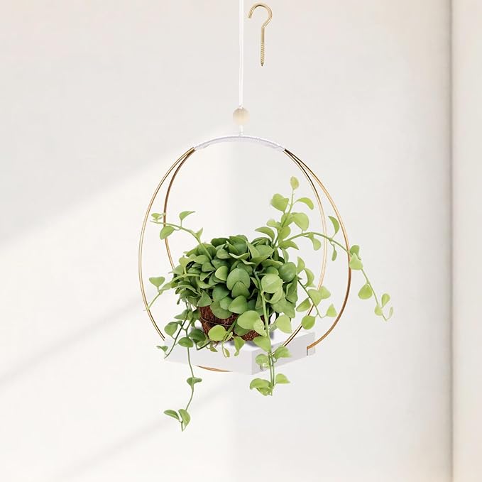 Mid Century Boho Macrame Metal Planter - Indoor/Outdoor Hanger, Conner Ceiling, Gift for Mom or Plant Lovers, Housewarming