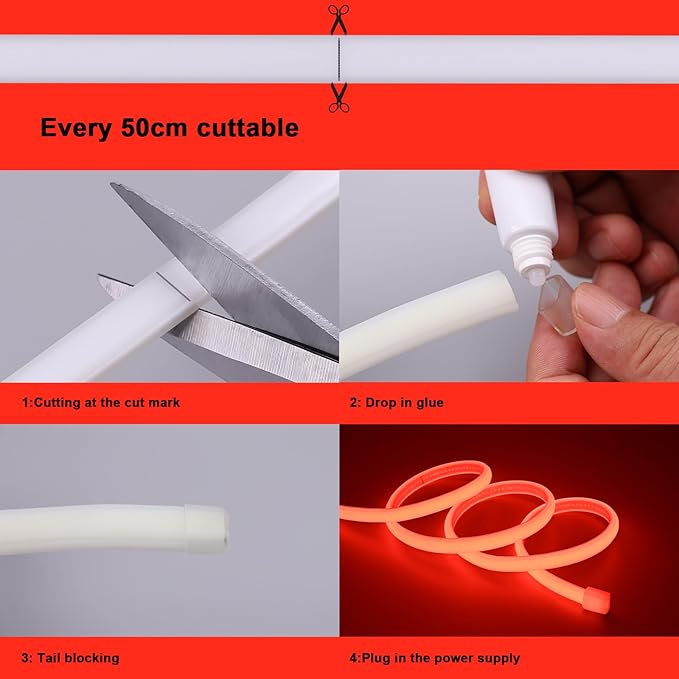 AC 110V COB LED Strip Lights Outdoor Waterproof 65.6ft, Red Super Bright 200W LED Rope Light, IP65 Flexible Cuttable, for Bedroom Garden Commercial House Gaming Room Decor