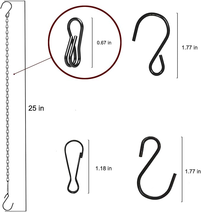Adjustable Hanging Chain with Hooks, 25Inch, Black 15pcs Heavy Duty for Hanging Grow Lights, Christmas Wreath, Neon Sign, Indoor Plants, Bird Feeders