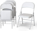 4 Pack Leather Chair | Foldable & Stackable | 350 lbs Capacity Steel Frame Seats for Indoor or Outdoor | Commercial Use Events Wedding Party Events Bulk Picnic Kitchen Dining - White