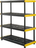 CX Black & Yellow, 4-Tier Heavy Duty Plastic Storage Shelves that Support up to 200lbs/shelf, Organization and Storage, Weather-Resistant Design, Easy Assembly (55"H x 48"W x 20"D)