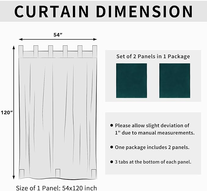 Easy-Going Outdoor Patio Curtains Detachable Tab Top Windproof Weatherproof Curtain for Cabana, Porch, Pergola and Gazebo, Tab Bottom Drape, 2 Panels, 54W x 120L inch, Teal