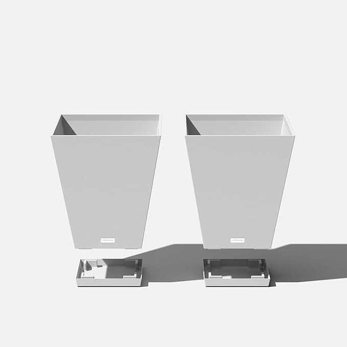Veradek Nobleton Indoor/Outdoor Wide Square Planter (White, 18 inch - 2 Pack with 2 Saucer Trays)
