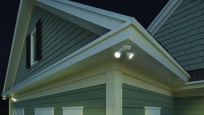 Lithonia Lighting HomeGuard 2-Light LED Outdoor Flood Lights, Motion Sensor Outdoor Lights with Dusk to Dawn, 4000K Cool White, Round Heads, Dark White (HGX LED 2RH 40K 120 MO WH M2)