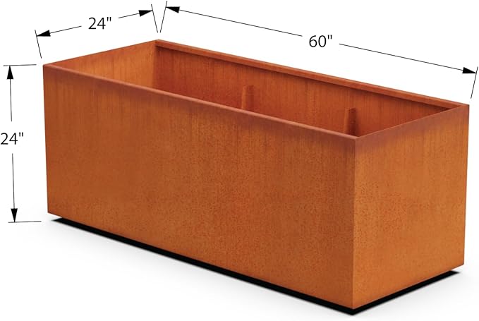 PLANTERCRAFT Large Rectangular Planters for Outdoor Plants | 60x24x24 Extra Large Corten Steel Planter Box | Heavy Duty Metal Planter for Commercial & Residential Landscaping | Arrives Fully Assembled