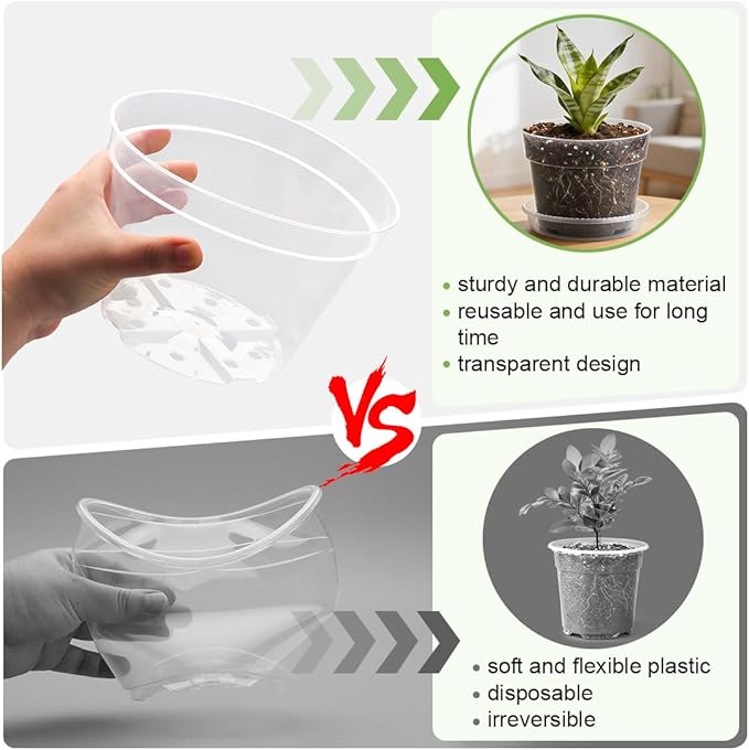 15 Pack 8/7/6 Inch Clear Nursery Pots with Saucer, Transparent Plastic Plant Pot with Drainage Hole, Sturdy Planting Starter Pots for Gardening Flower Herb Vegetable