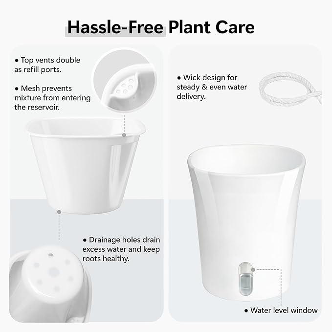10 Pack 3 Inch Self Watering Pots for Indoor Plants, White Plastic Planters with Water Level Indicator, Drainage Holes & Wick, Small Plant Pots for Cuttings, Seedlings, Herbs, African Violets