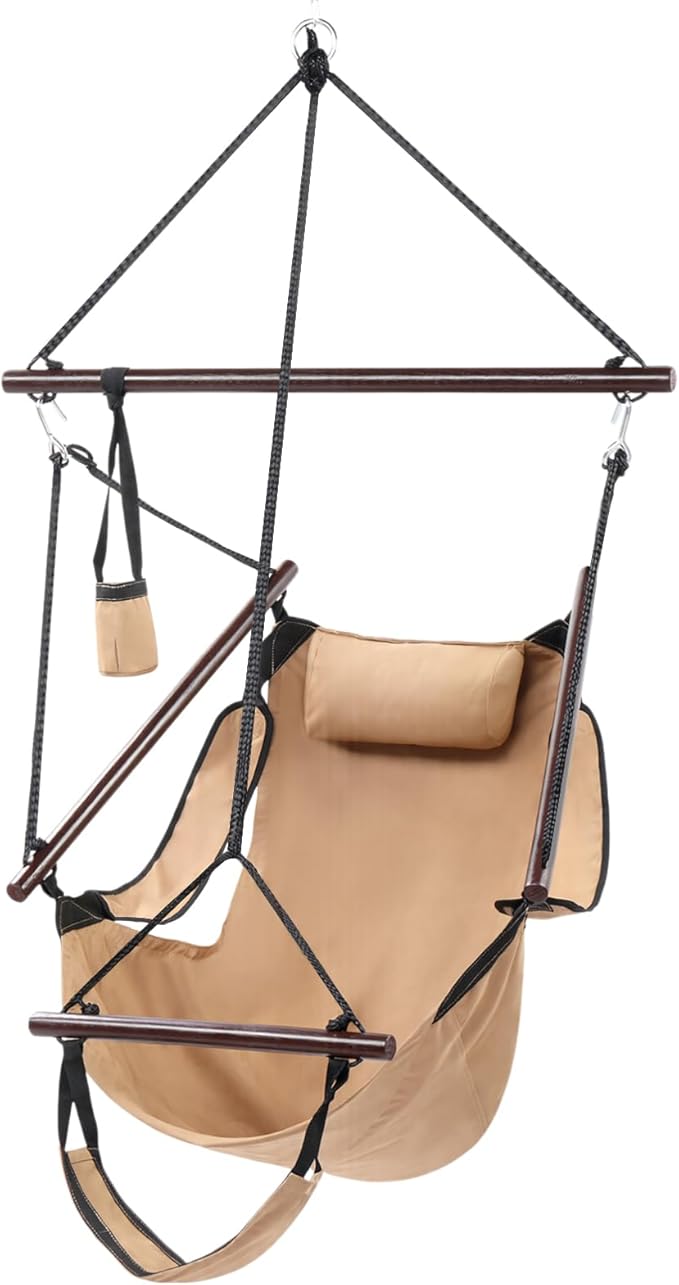 ONCLOUD Upgraded Unique Hammock Hanging Sky Chair, Air Deluxe Swing Seat with Rope (Tan)