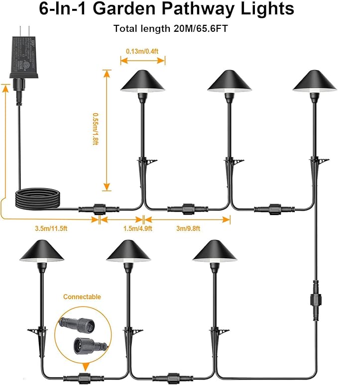 Low Voltage Pathway Lights with Timer, 4H/6H/8H Auto On/Off Low Voltage Landscape Lighting 3000K Waterproof Landscape Path Lights for Flower Bed Backyard Walkway Driveway, Set of 6