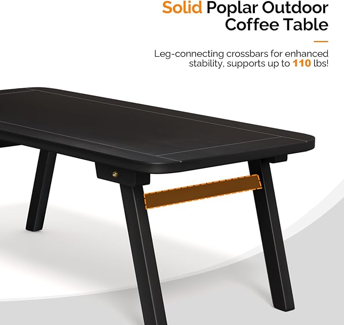 VINGLI Outdoor Folding Coffee Table, Natural Poplar Wood Patio Coffee Table, No Assembly Required, Ideal for Balcony, Porch, and Living Room, Oval, Black