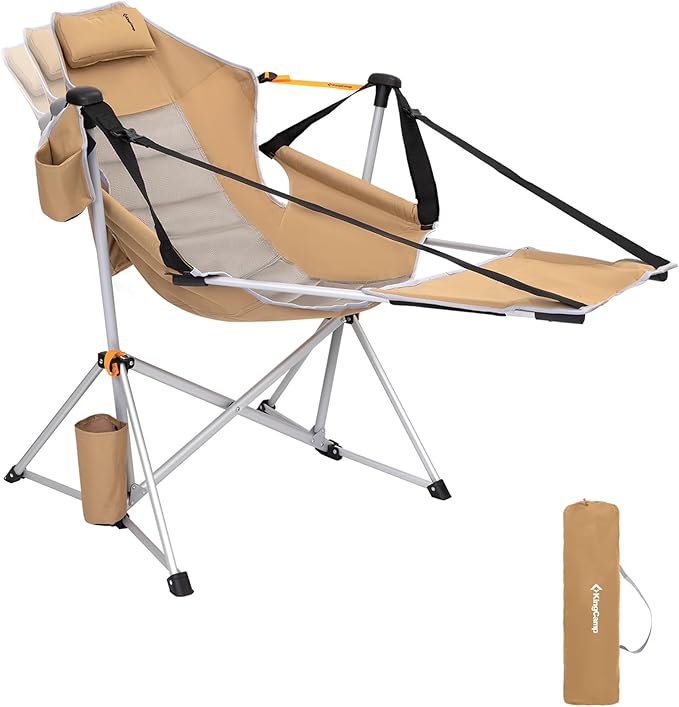 KingCamp Hammock Chair with Footrest – Heavy Duty Swinging Rocking Camping Chairs for Adults up to 400lbs, Folding Portable Oversized Rocker with Cup Holder & Pillow for Outdoor Beach Lawn RV Sports