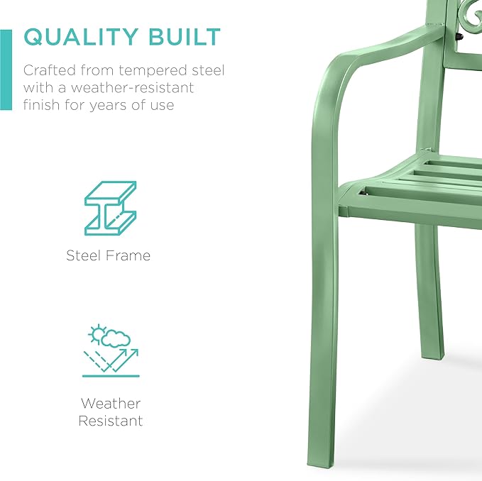 Best Choice Products Outdoor Bench Steel Garden Patio Porch Furniture for Lawn, Park, Deck w/Floral Design Backrest, Slatted Seat - Mint Green