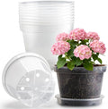 10 Pack 10 Inch Clear Nursery Pots with Saucers, Transparent Sturdy Plastic Plant Pots, Large Gardening Pots with Drainage Hole, Planting Starter Pot for Indoor Outdoor Flowers Herbs Vegetables