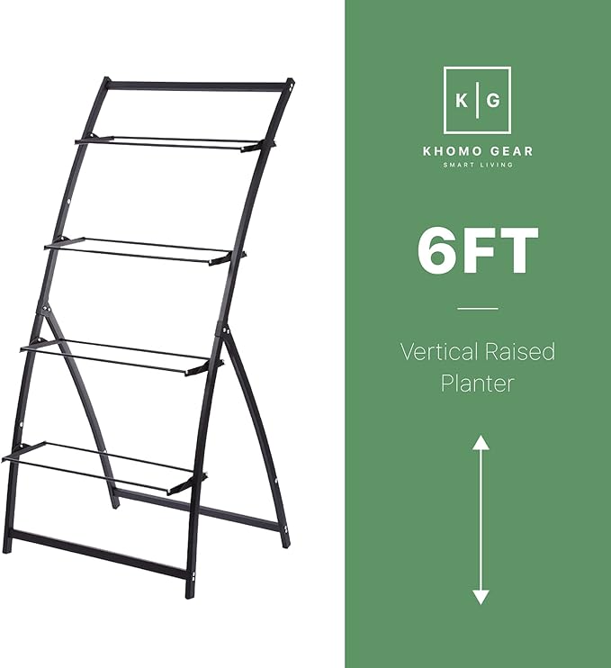 KHOMO GEAR Vertical Garden Planter Balcony Garden Outdoor 4 Tier Raised Bed Box with Stacking Planters Indoor Patio Tower for Plants Vegetables Flowers & Herbs
