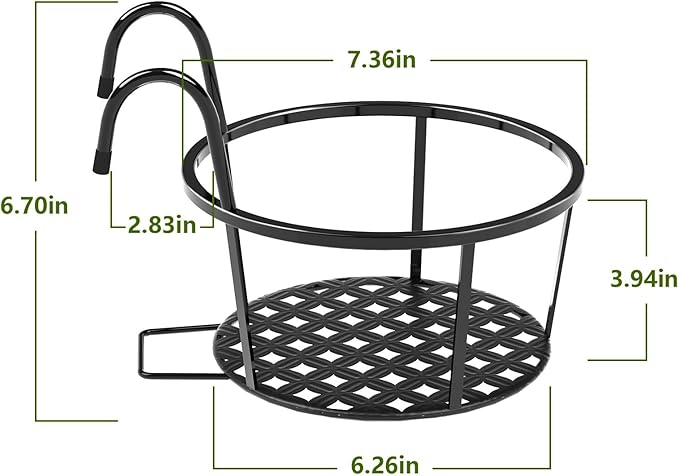 CADANI Iron Hanging Plant Holder Over The Rail Metal Fence Planters, Hanging Bucket Flower Pot Holder for Patio Balcony Outdoor Plants - Pack of 6 (Black)