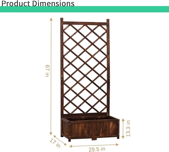 Anraja Raised Garden Bed Planter with Trellis Outdoor Wood Box 67in Set of 2 Flower Standing Planter Box Privacy Lattice Panels with Legs for Patio Porch w/Drainage Holes 29.5" L x 17.0" W x 67.0" H