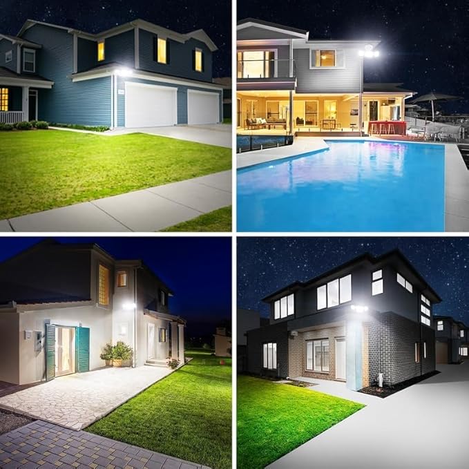 Onforu 2 Pack 75W Flood Lights Outdoor, 7000LM LED Flood Lighting Outdoor Switch Controlled, IP65 Waterproof Exterior Floodlight Fixture with 3 Adjustable Heads, 6500K Security Light for Garage Yard