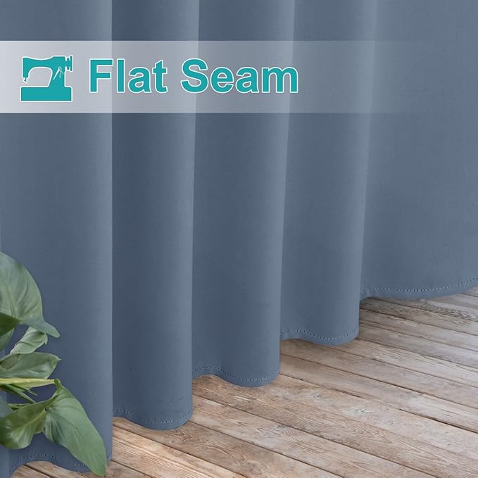 NICETOWN 2 Panels Outdoor Curtainss for Patio Waterproof Extra Wide, Detachable Tab Top Room Darkening Indoor Outdoor Slider Sun & Cold Block for Gazebo/Balcony, Stone Blue, W84 x L84