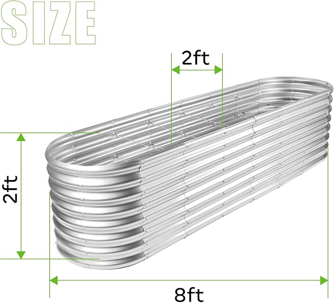 Land Guard 8×2×2ft Galvanized Raised Garden Bed Kit, Raised Garden Boxes Outdoor, Oval Metal Raised Garden Beds for Vegetables, Silver