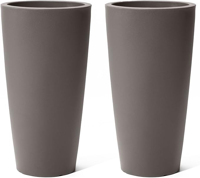 Step2 Tremont Tall Round Tapered Planter, 28" Tall 2-Pack, Indoor/Outdoor Plants, Efficient Drainage, Durable Resin, Dark Cedar