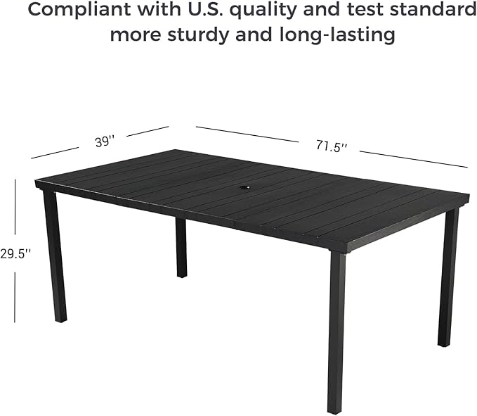 Grand patio 7-Piece Outdoor Dining Set, 6 Leather-Look Wicker Swivel Patio Chairs & 1 Straight Legs Rectangular Dining Table, Black