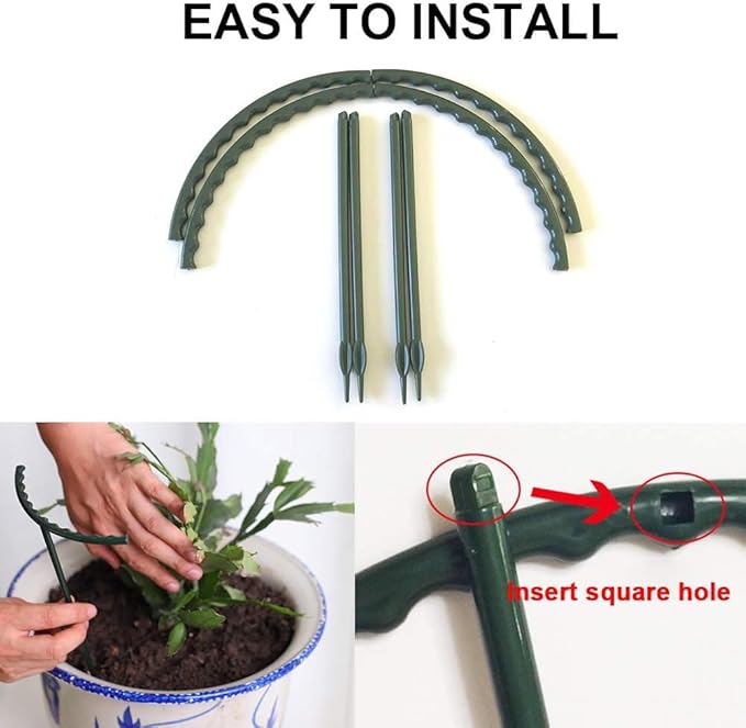 Mwellewm 10 Pack Plant Support Plant Stakes Metal Half Round Search Support Ring Small Plastic Cage Holder Short Stem Flower Pot Climbing Trellis for House Flower Vegetable Indoor Leafy(5.7 x 9.8inch)