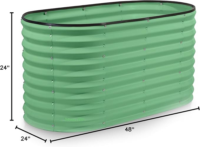 Plant & Plot Galvanized Raised Garden Beds Outdoor // 4×2×2 ft Planter Raised Beds for Gardening, Vegetables, Flowers // Large Metal Garden Box (Light Green) // Patented Tool-Free Design