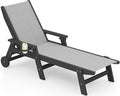 SERWALL Patio Chaise Lounge Chair, 5 Positions Outdoor Lounger for Pool, Textilene Lounge Chair with Rolling Wheels for Poolside, Deck, Black