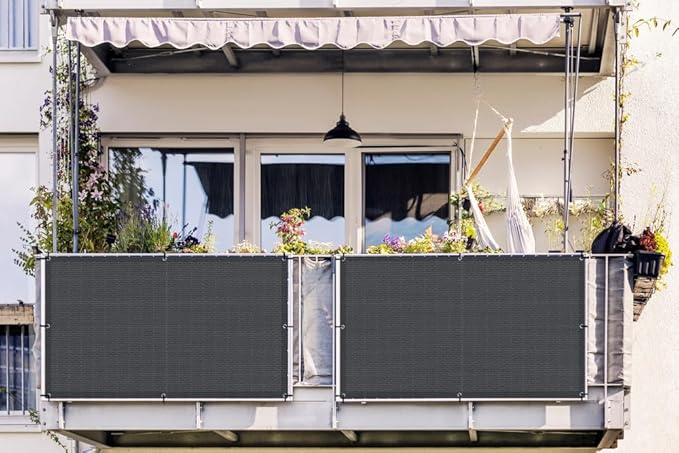 LOVE STORY Balcony Privacy Screen, 3'x9' Deck Shield Screen Fence Cover,UV Protection and Weather-Resistant,3 FT Height for Deck, Patio, Backyard, Outdoor Pool, Porch, Railing, Dark Grey